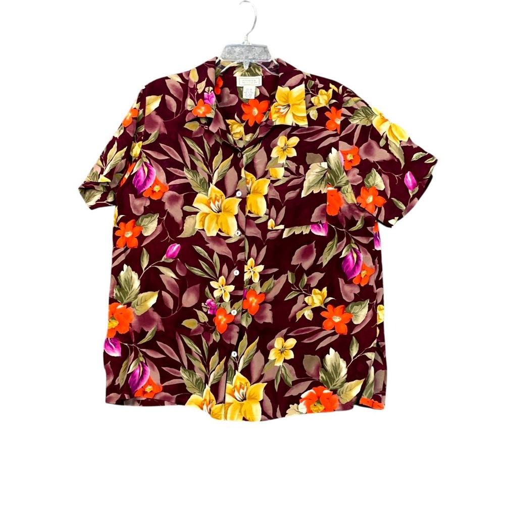 Jennifer Moore Hawaiian Shirt Womens 16 Multicolor Tropical Coastal Surf Camp